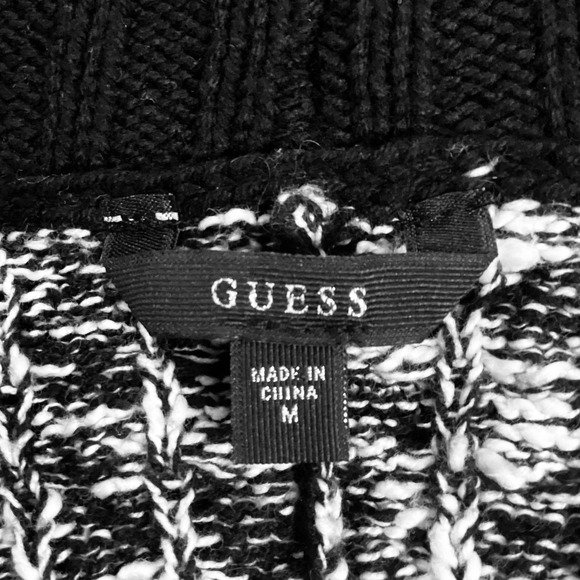 GUESS Black White Textured Open Front Cardigan Sweater Women Size Medium - Picture 4 of 7